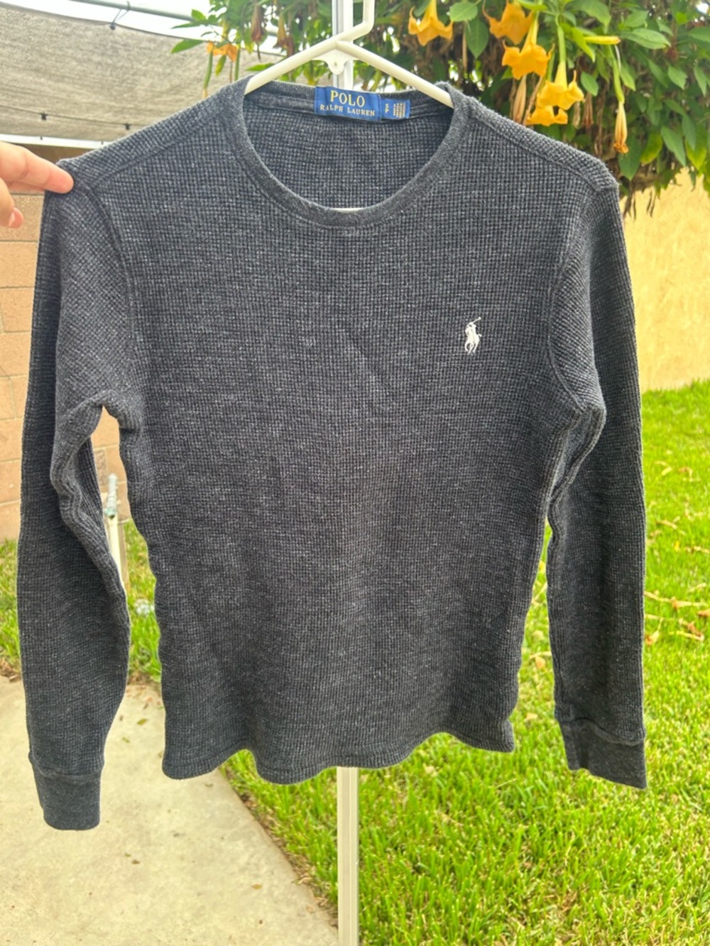 Polo by Ralph Lauren Charcoal Crewneck Waffle Knit Long Sleeve